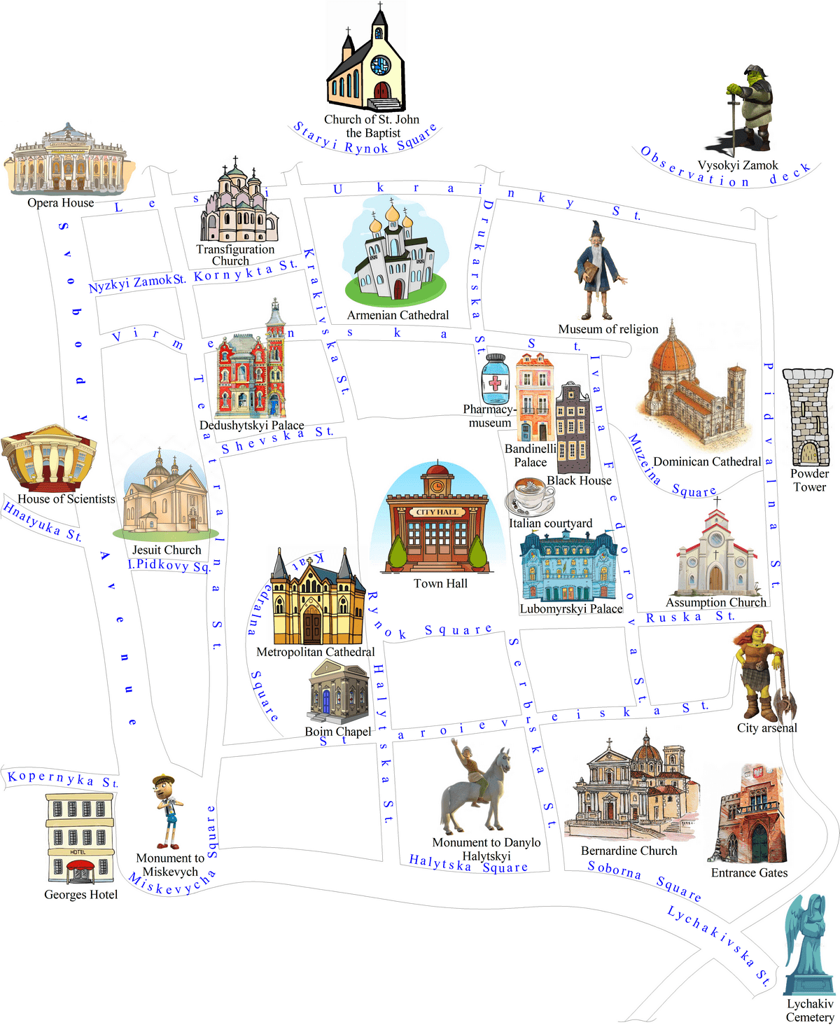 Map of Lviv sights